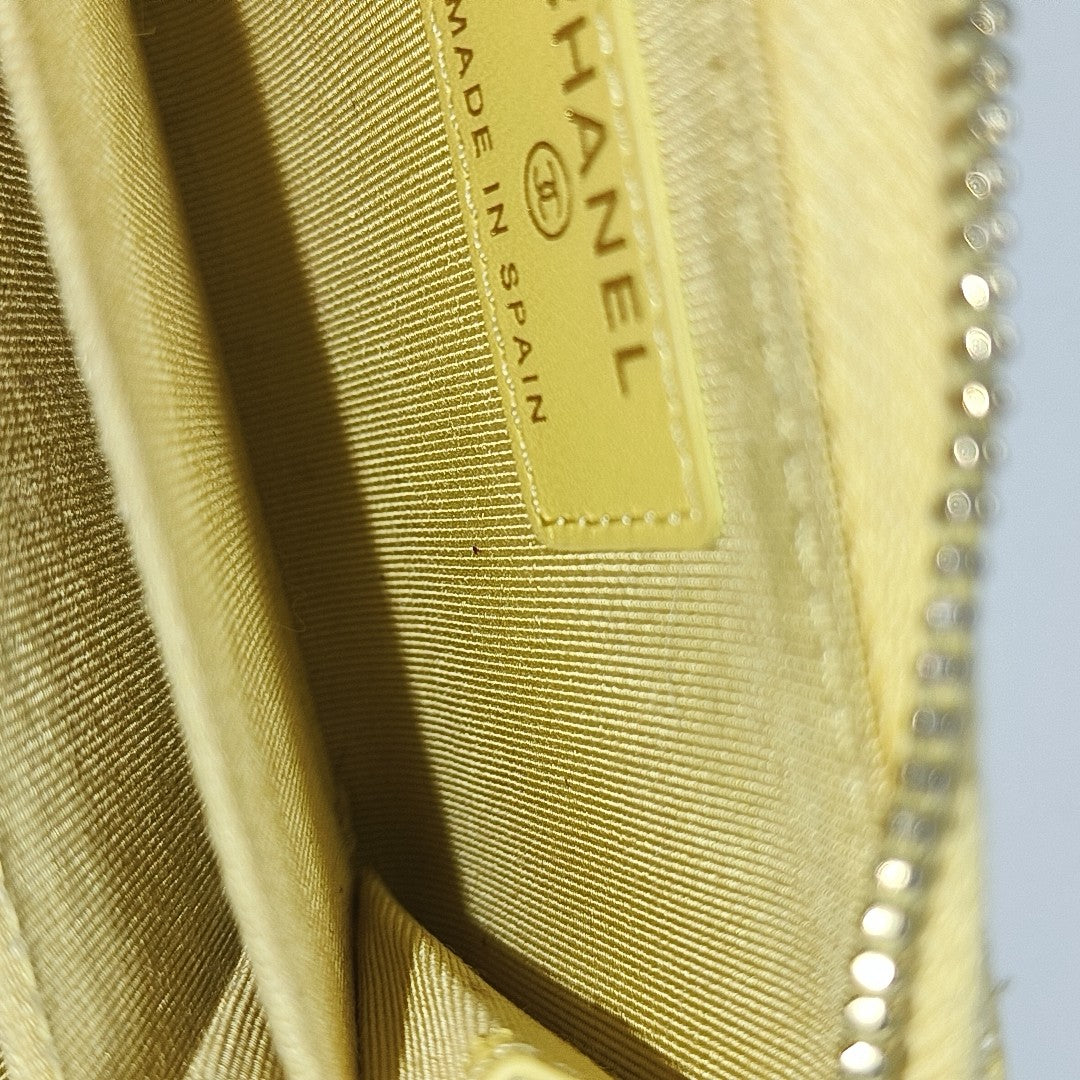 Quilted Grained Calfskin Wallet Yellow