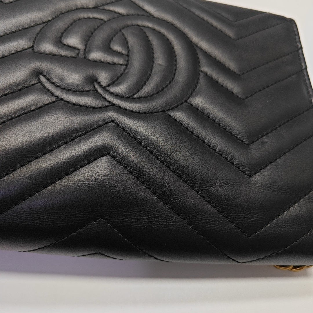 GG Marmont Mini Chevron Calfskin Black