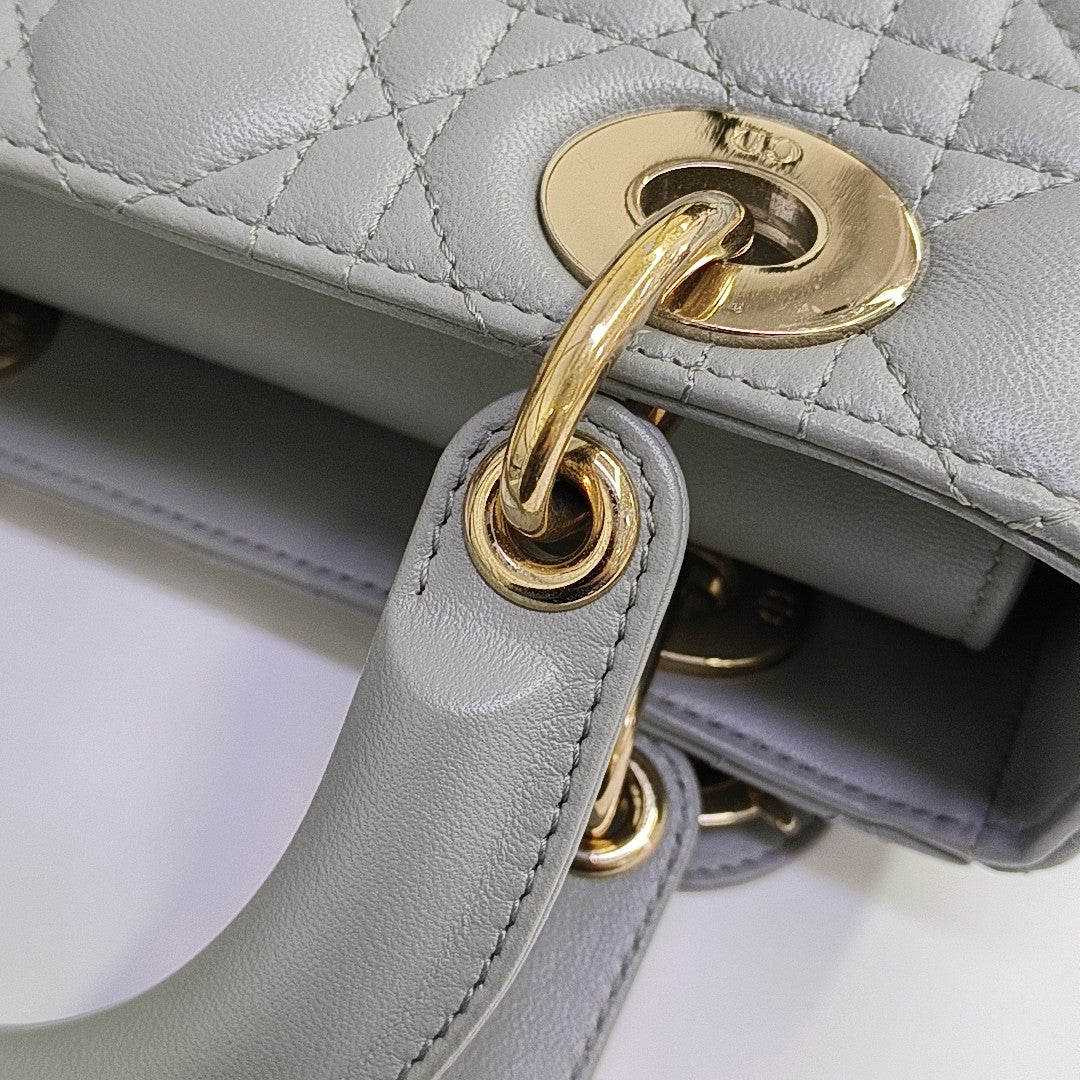 Lady Dior Small Cannage Lambskin Gray