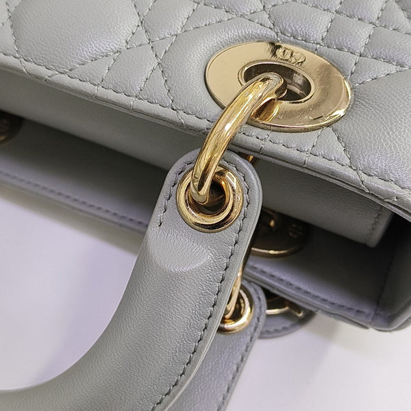 Lady Dior Small Cannage Lambskin Gray