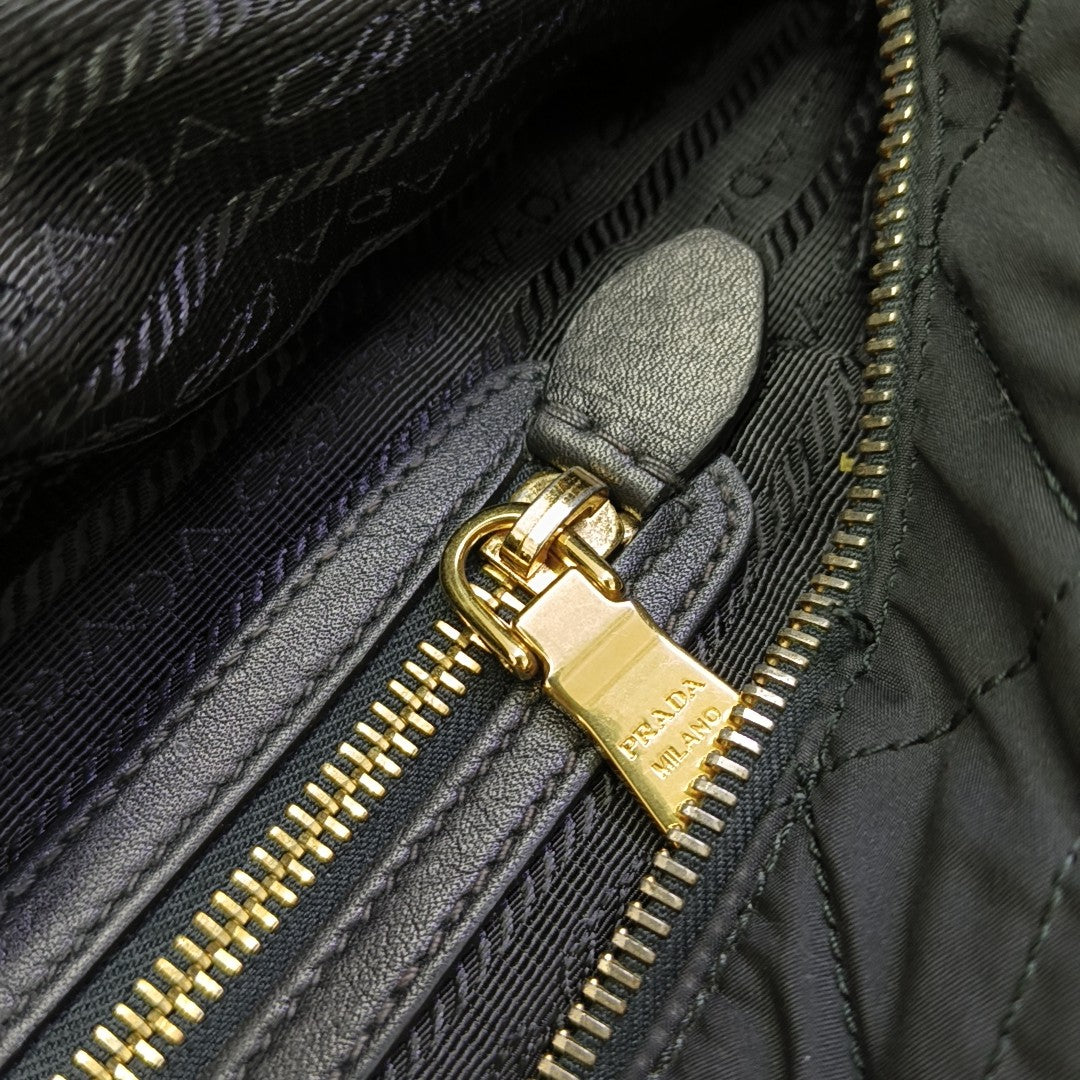 Quilted Nylon Shoulder Bag Black