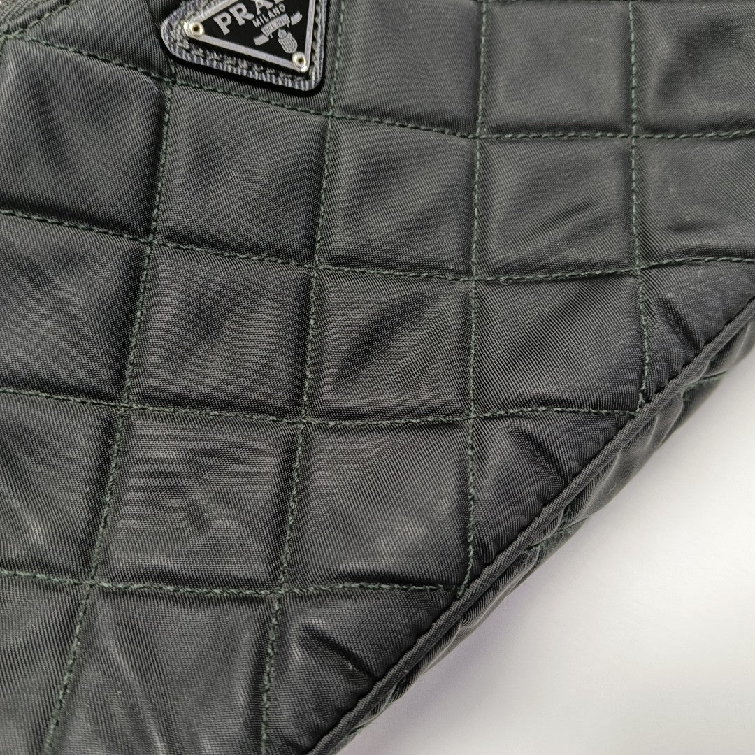 Quilted Nylon Shoulder Bag Black
