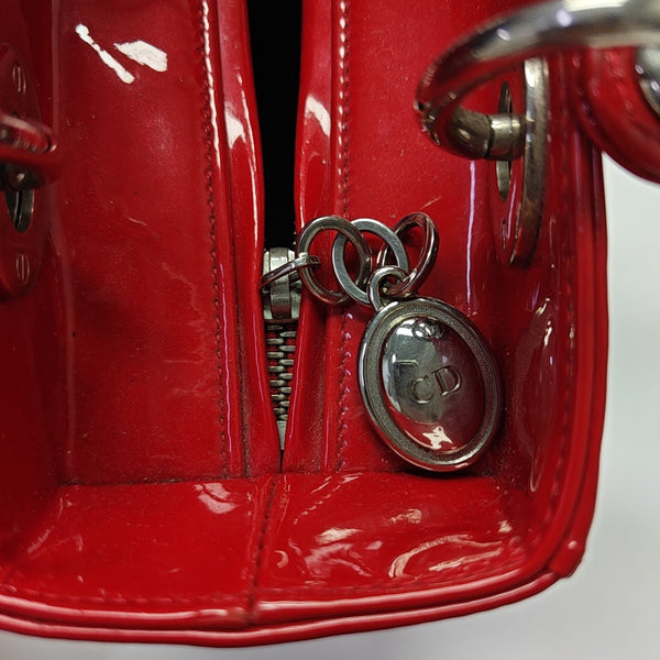 Lady Dior Medium Patent Leather Red