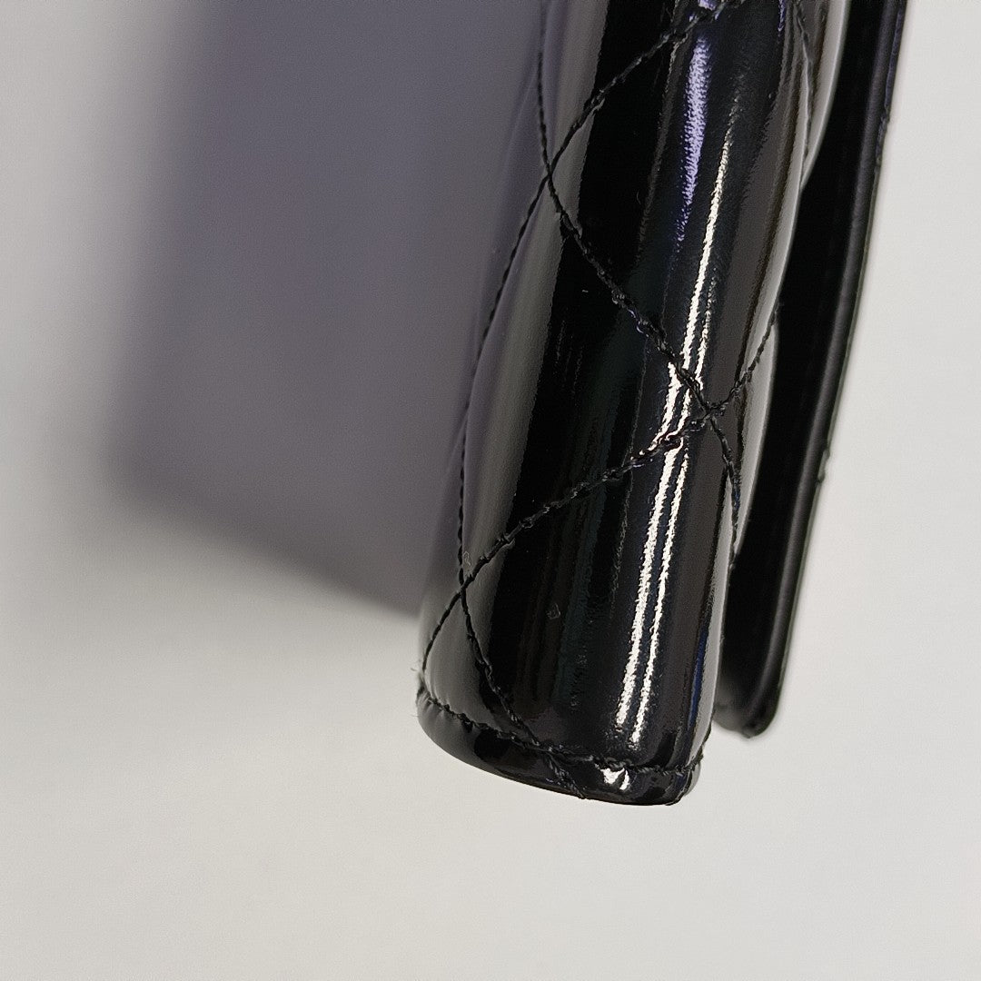 Quilted Patent Leather Wallet Black