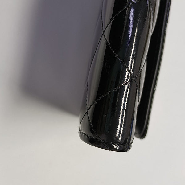 Quilted Patent Leather Wallet Black