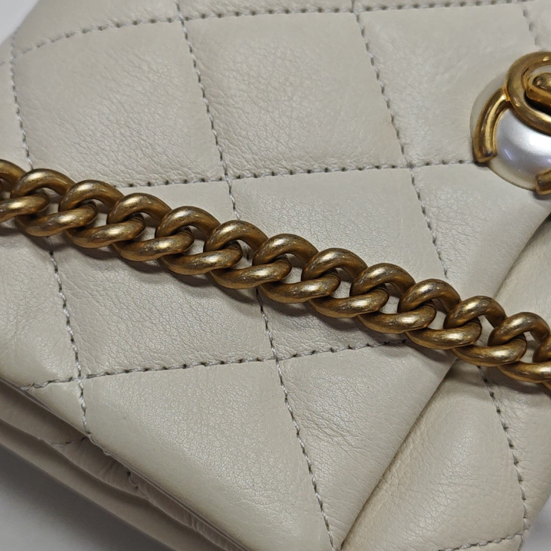 Quilted Calfskin Shoulder Bag White