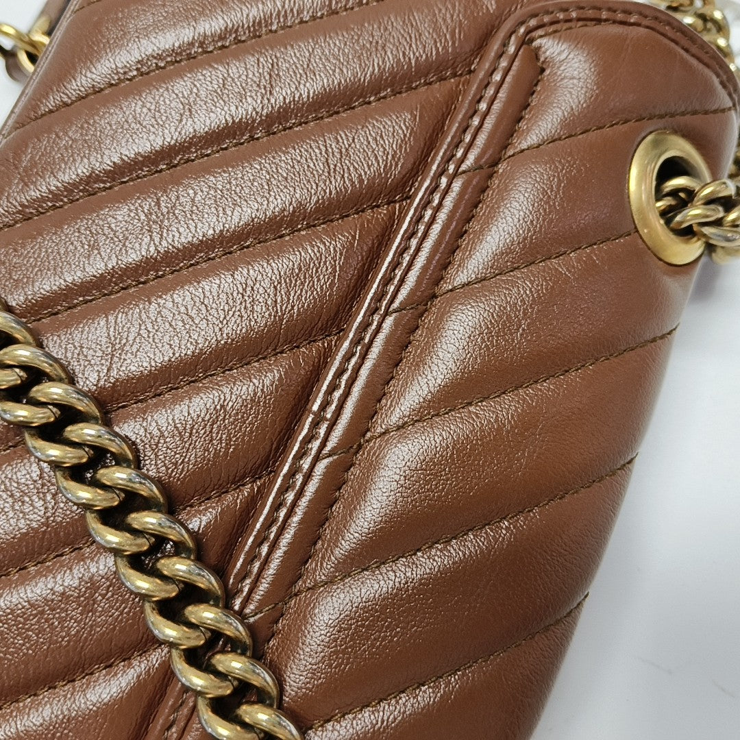 GG Marmont Small Quilted Calfskin Brown