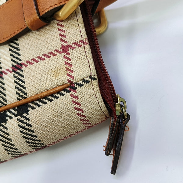 Fabric Top Handle Bag Brown