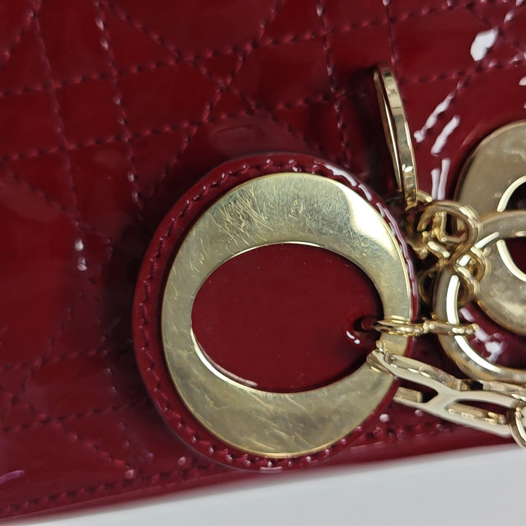 Lady Dior Mini Cannage Patent Leather Red