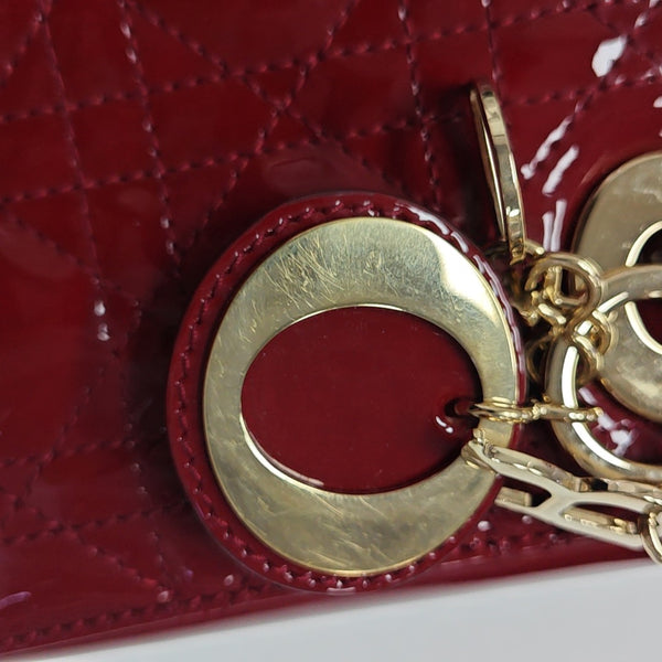 Lady Dior Mini Cannage Patent Leather Red