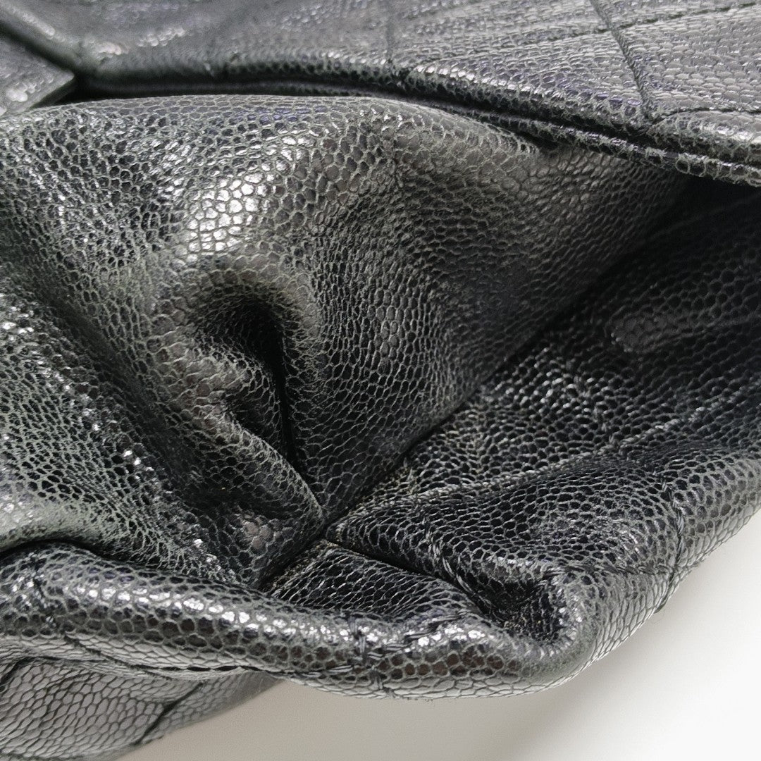 Quilted Grained Calfskin Shoulder Bag Black