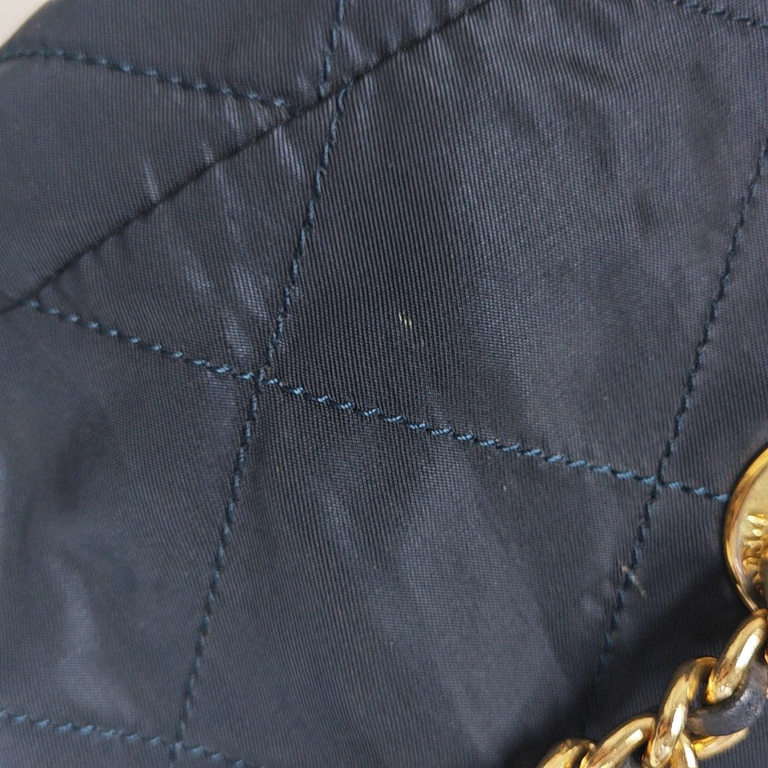 Quilted Nylon Shoulder Bag Blue