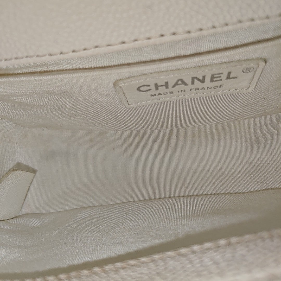BOY CHANEL Small Quilted Grained Calfskin White