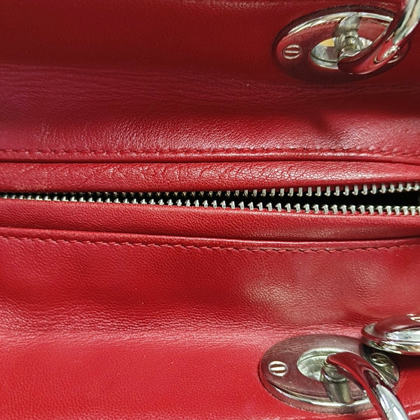 Authenticated pre-owned  Lady Dior Medium Cannage Lambskin Red - Tote Bag at Looply