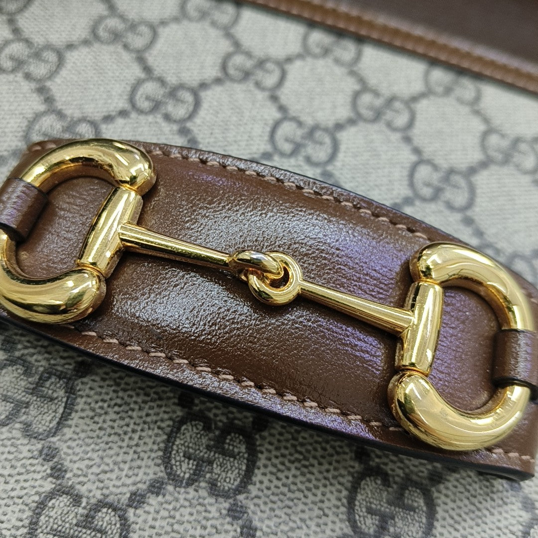 Horsebit 1955 Medium Monogram Coated Canvas Beige