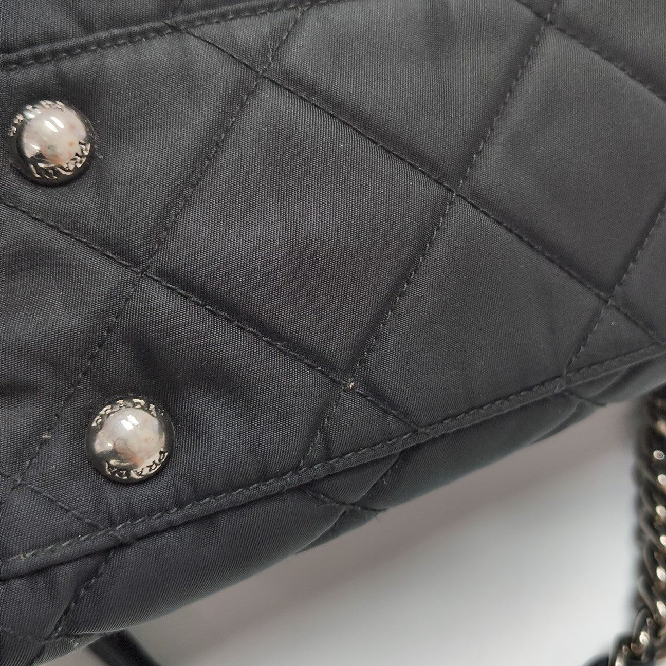 Quilted Nylon Top Handle Bag Black