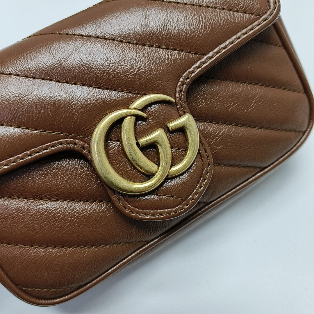 GG Marmont Mini Quilted Calfskin Brown