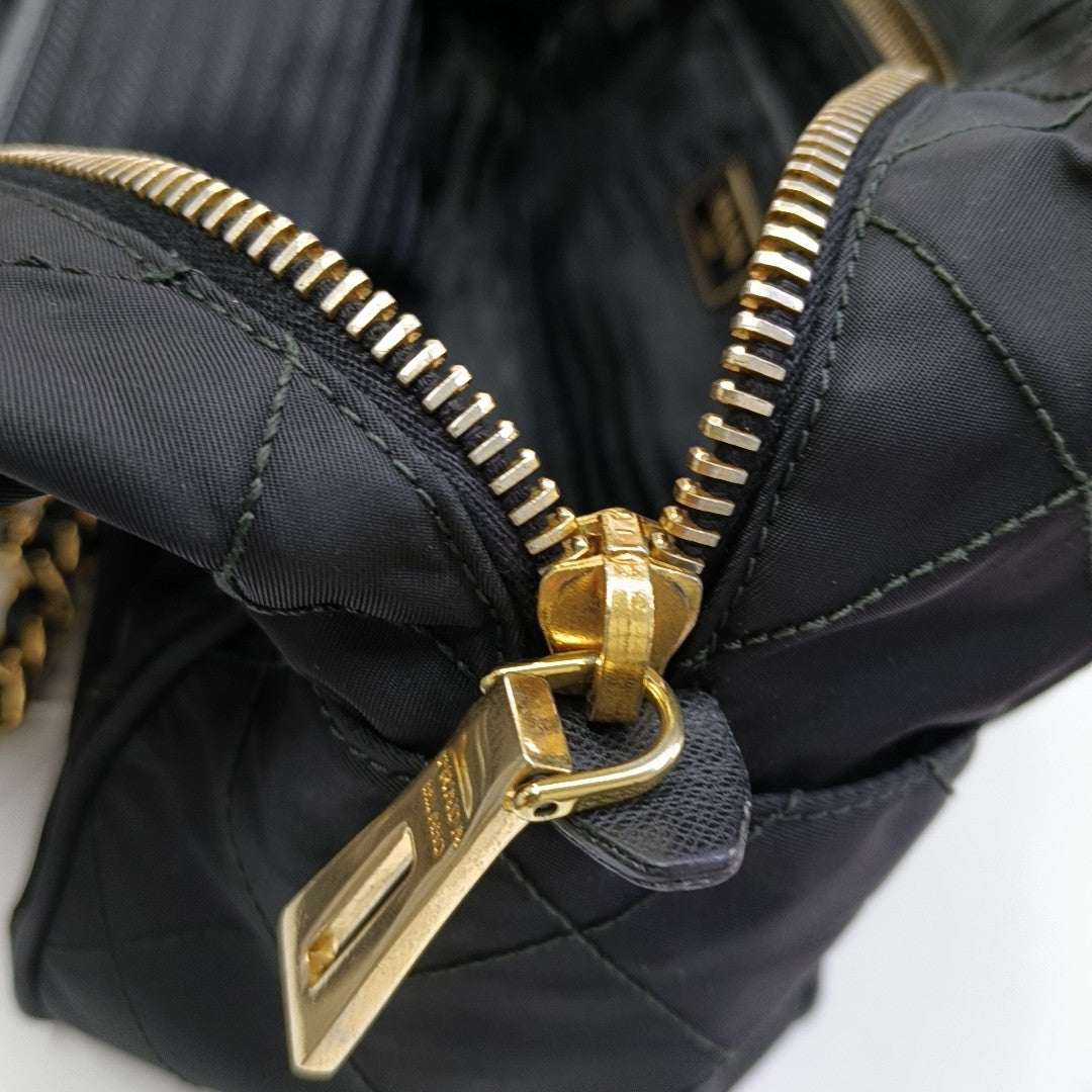 Chain Tote Quilted Nylon Black
