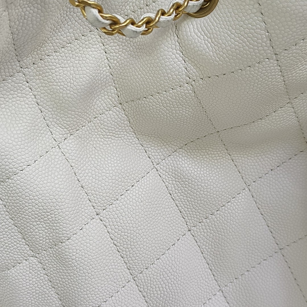 CHANEL 25 Medium Quilted Grained Calfskin White