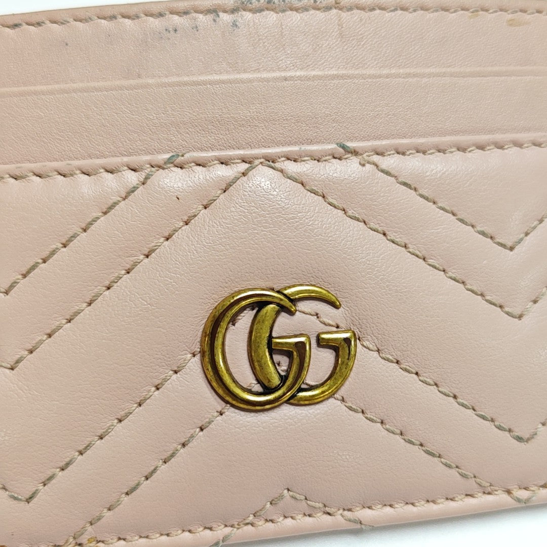 GG Marmont Mini Quilted Calfskin Pink Card Holder