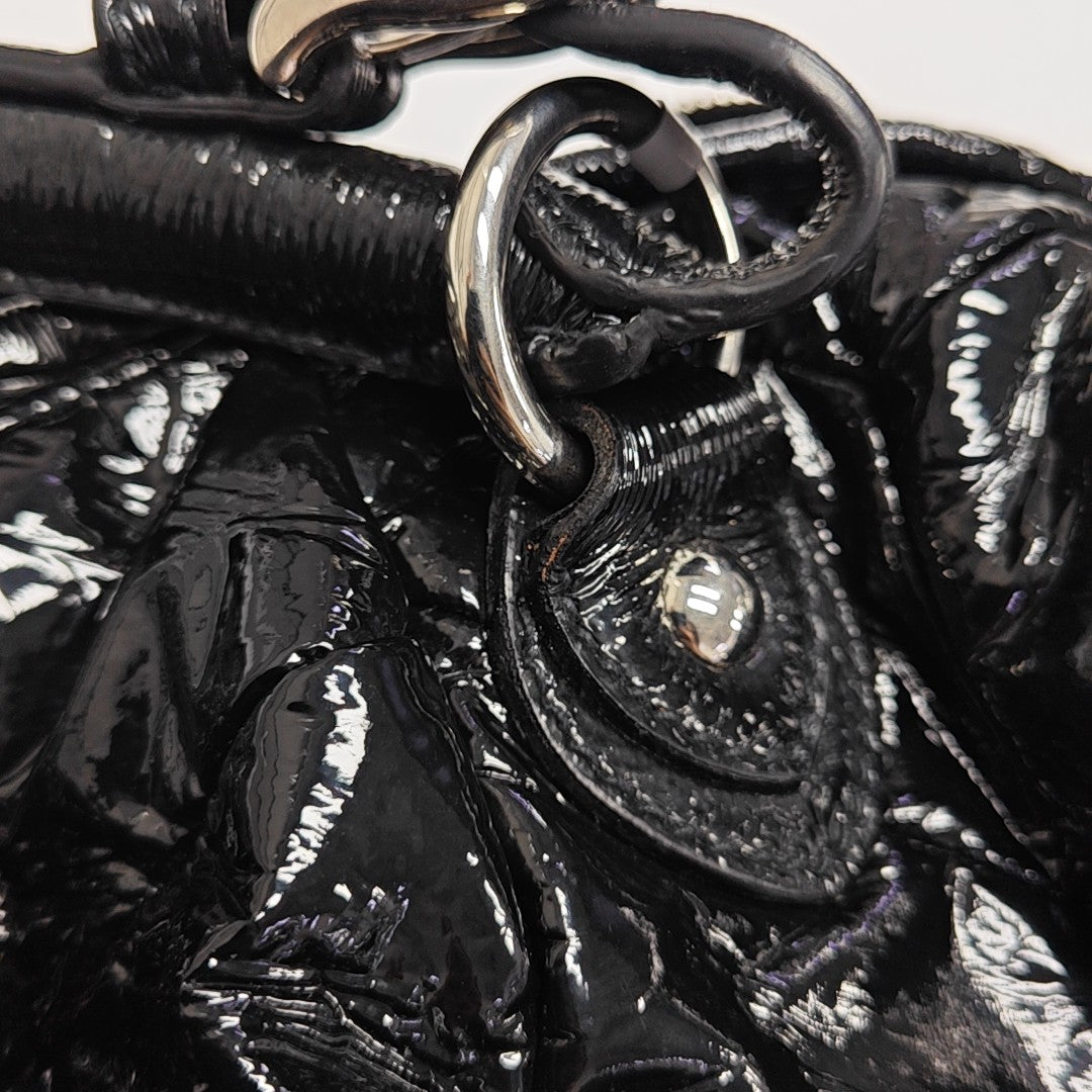 Quilted Patent Leather Tote Bag Black