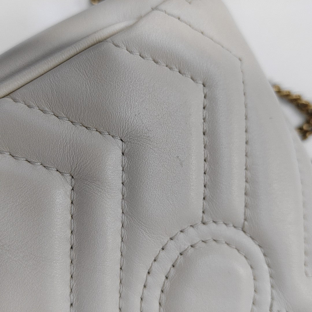 GG Marmont Mini Quilted Calfskin White