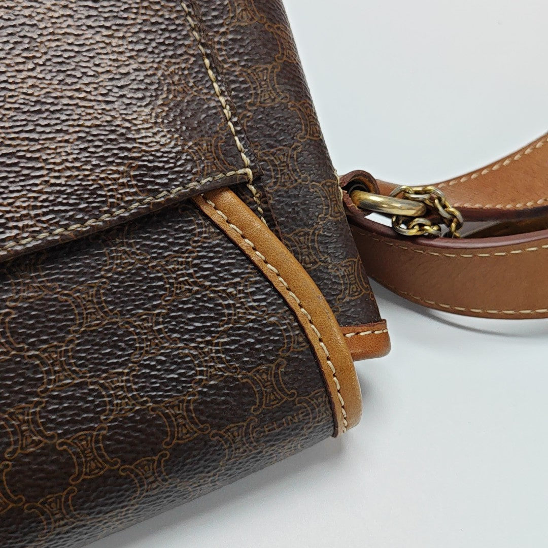 Coated Canvas Shoulder Bag Brown