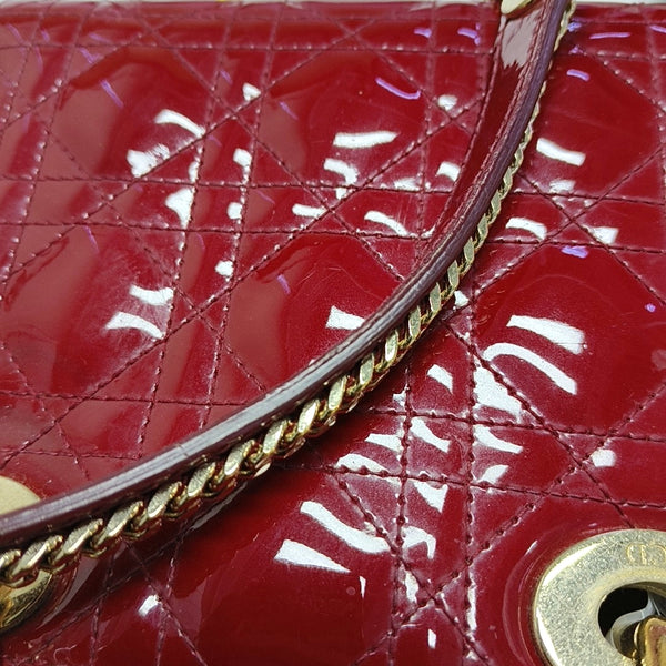 Authenticated pre-owned  Lady Dior Mini Cannage Patent Calfskin Red - Tote Bag at Looply