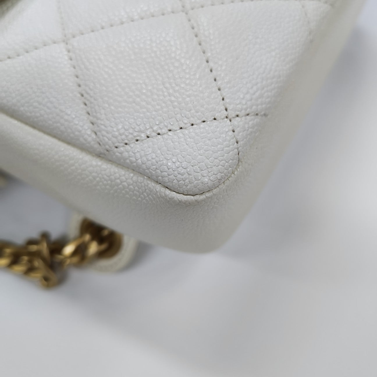 Quilted Grained Calfskin Backpack White