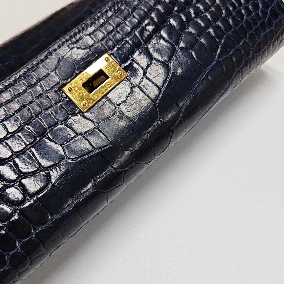 Kelly 20 Shiny Porosus Crocodile Blue Wallet