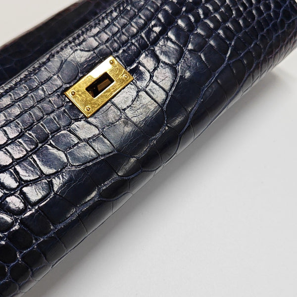Kelly 20 Shiny Porosus Crocodile Blue Wallet