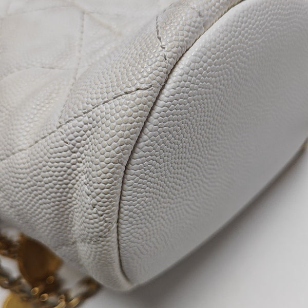 Quilted Grained Calfskin Shoulder Bag White