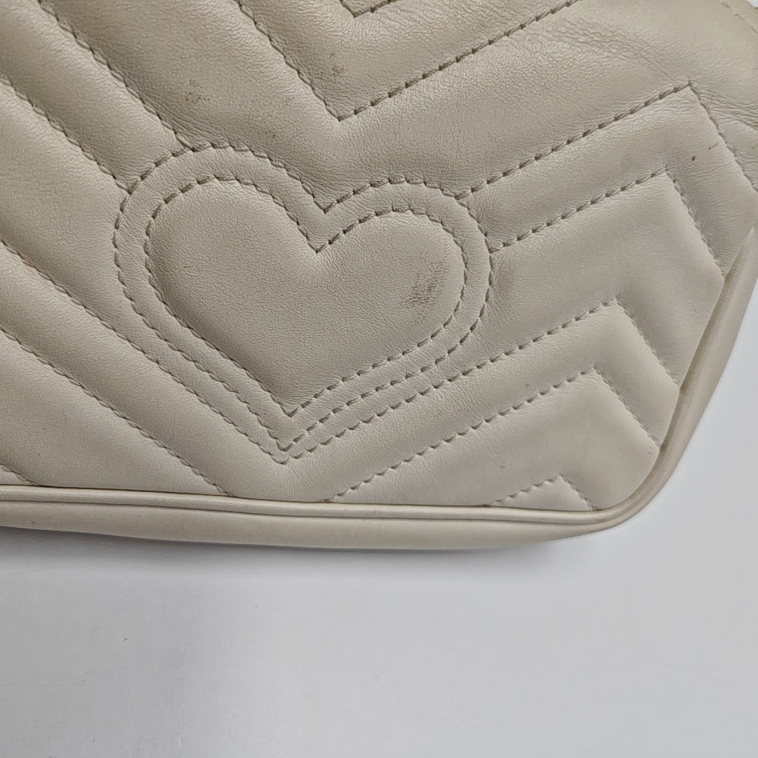 GG Marmont Mini Quilted Calfskin White