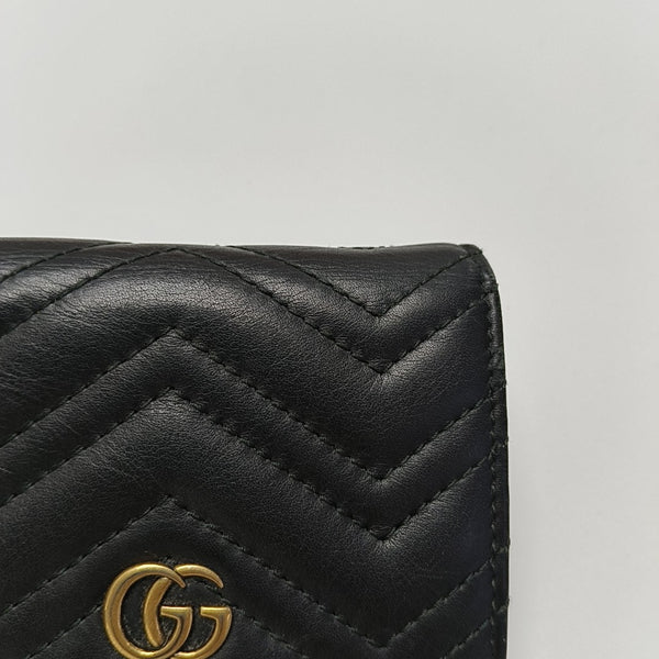 GG Marmont Mini Quilted Calfskin Black Card Holder
