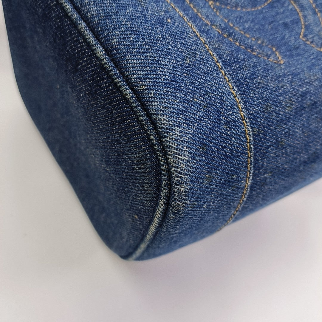 VINTAGE COSMETIC BAGS Quilted Denim Blue
