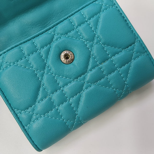 Lady Dior Cannage Lambskin Blue Wallet