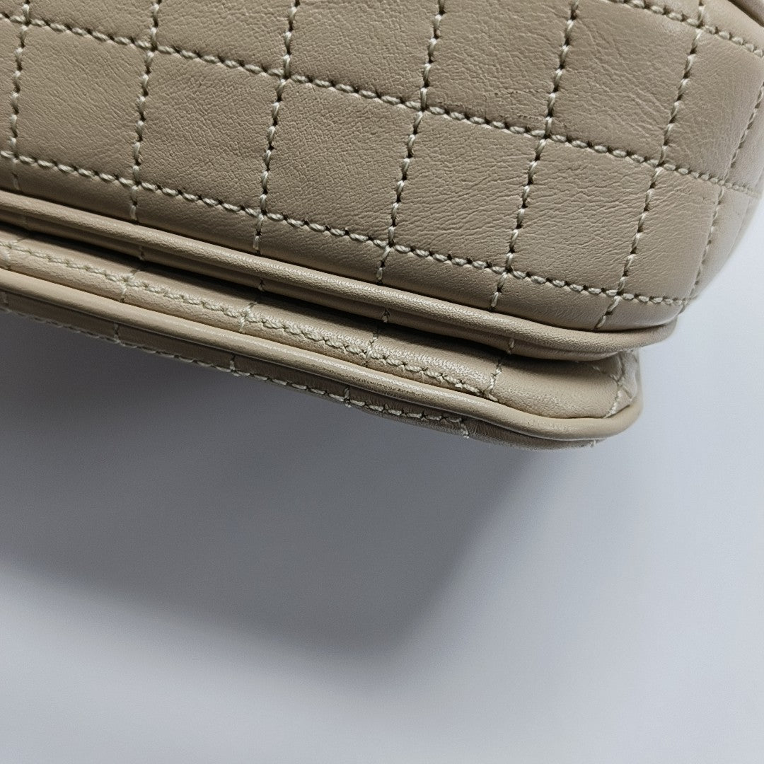 Authenticated pre-owned  C Medium Quilted Calfskin Beige - Shoulder Bag at Looply