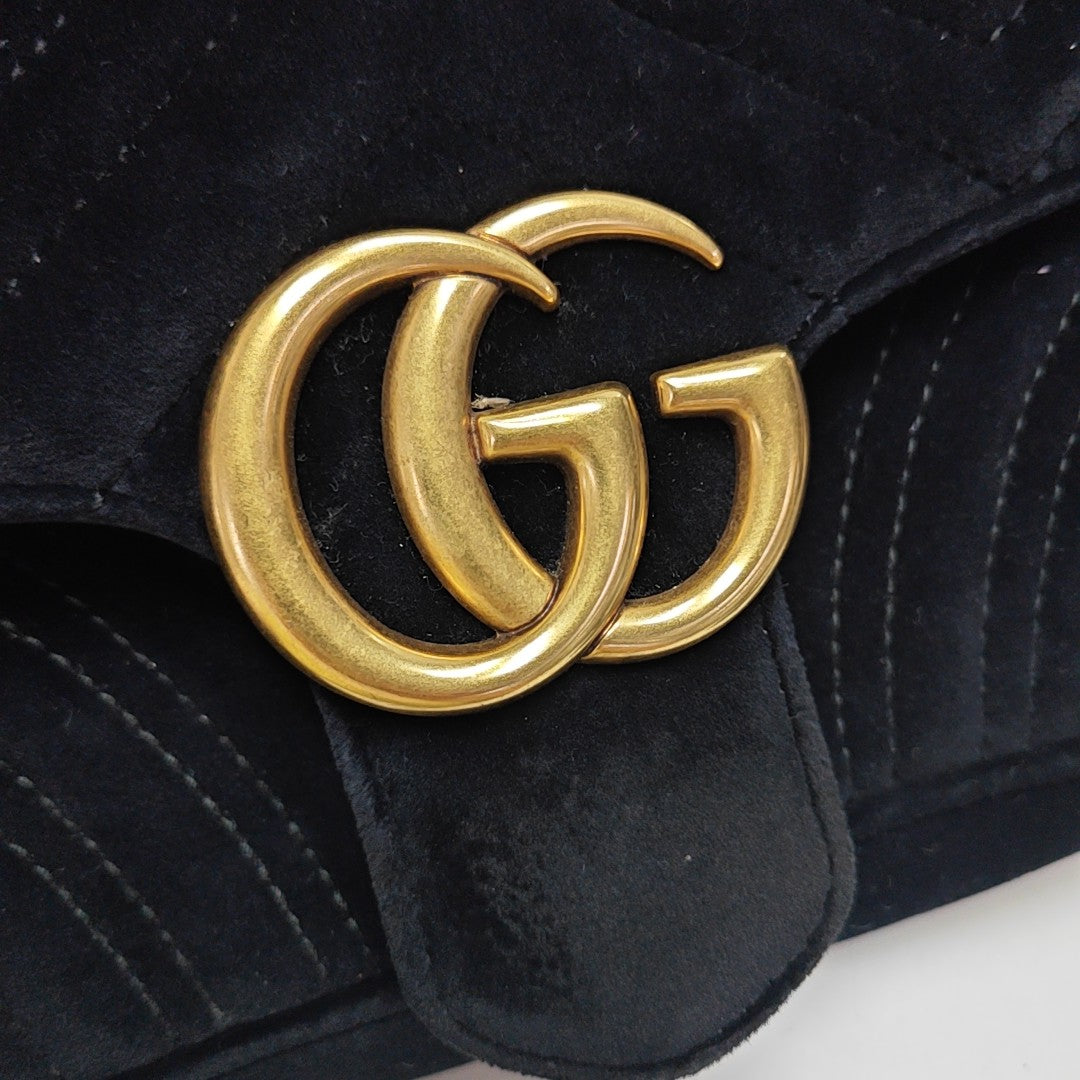 GG Marmont Medium Quilted Velvet Black
