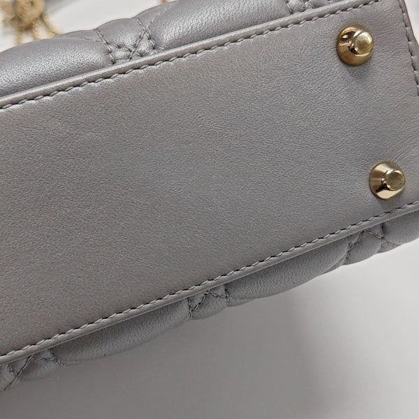 Lady Dior Mini Cannage Lambskin Silver