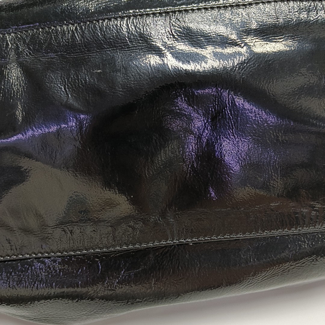 Quilted Patent Leather Top Handle Bag Black