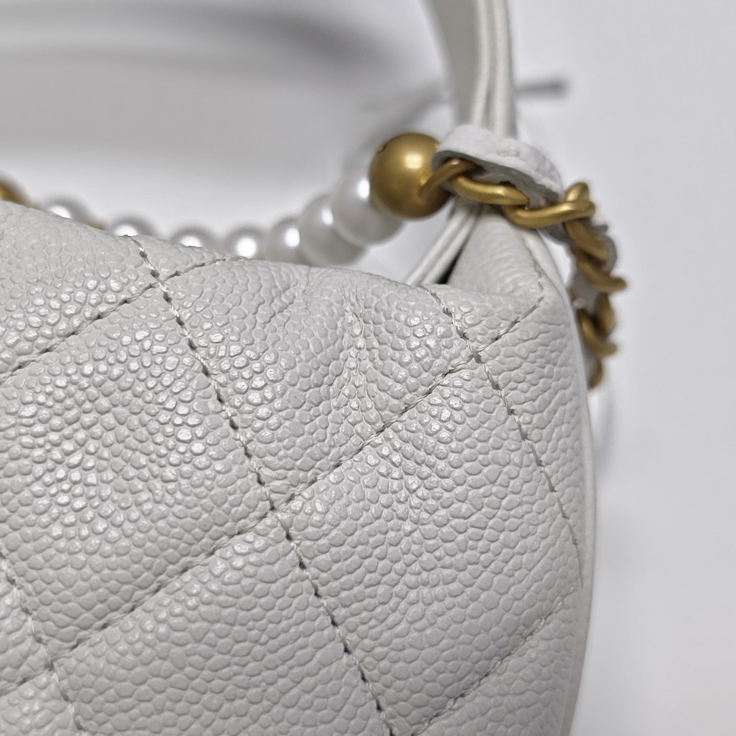 Quilted Grained Calfskin Top Handle Bag White