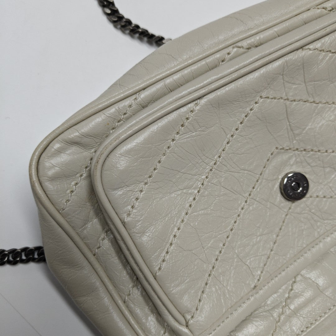 NIKI Small Chevron Calfskin White