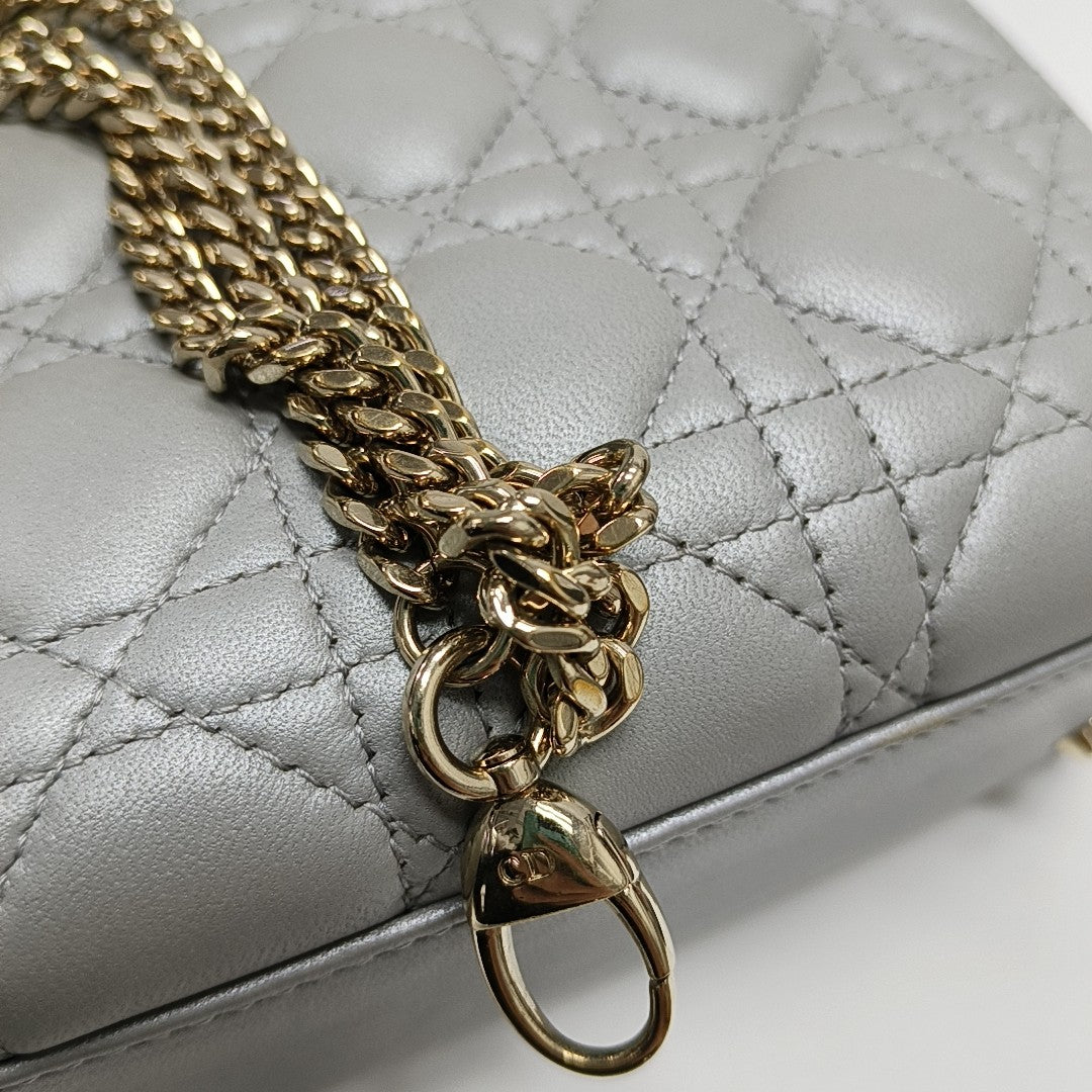 Lady Dior Mini Cannage Lambskin Gray