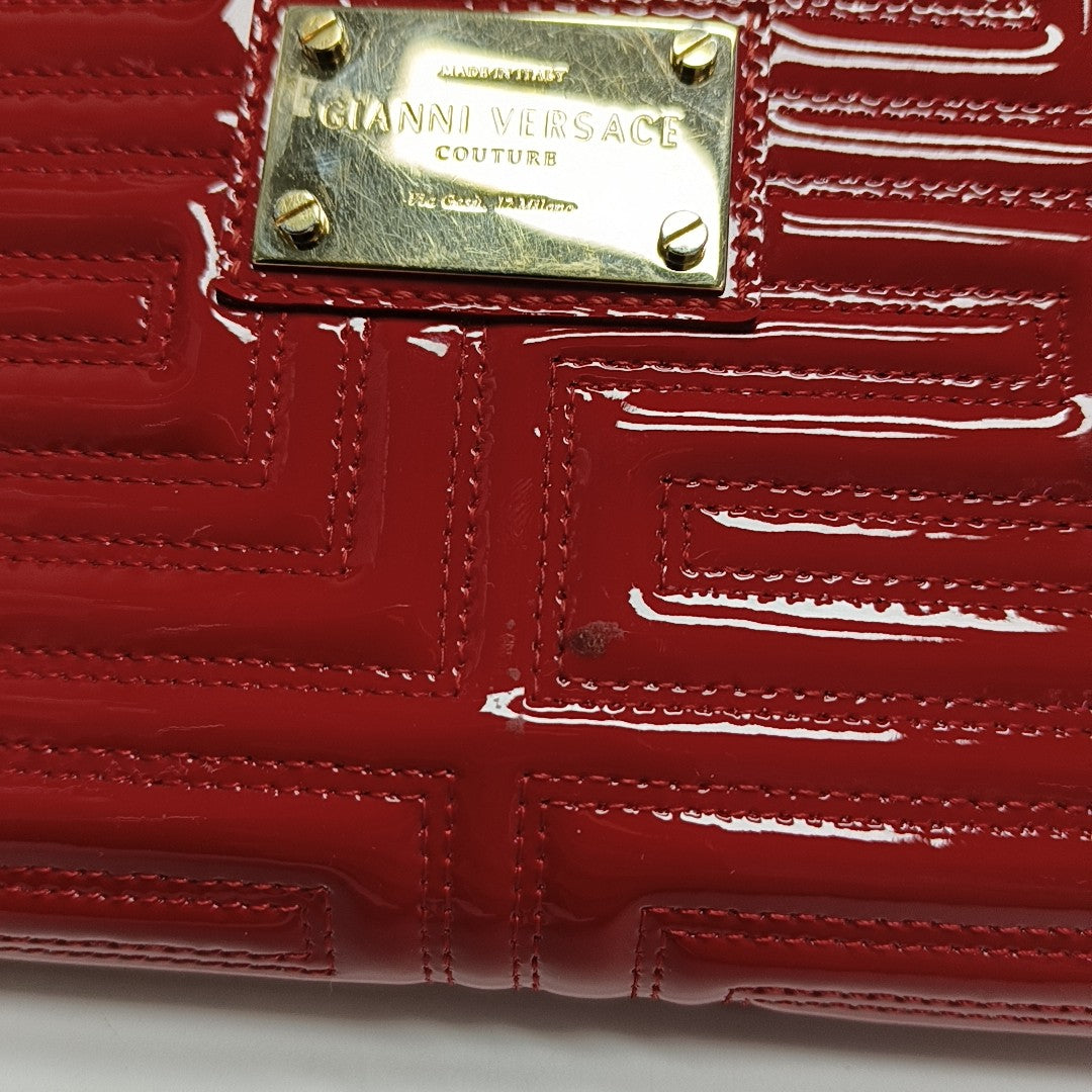 Quilted Patent Leather Wallet Red