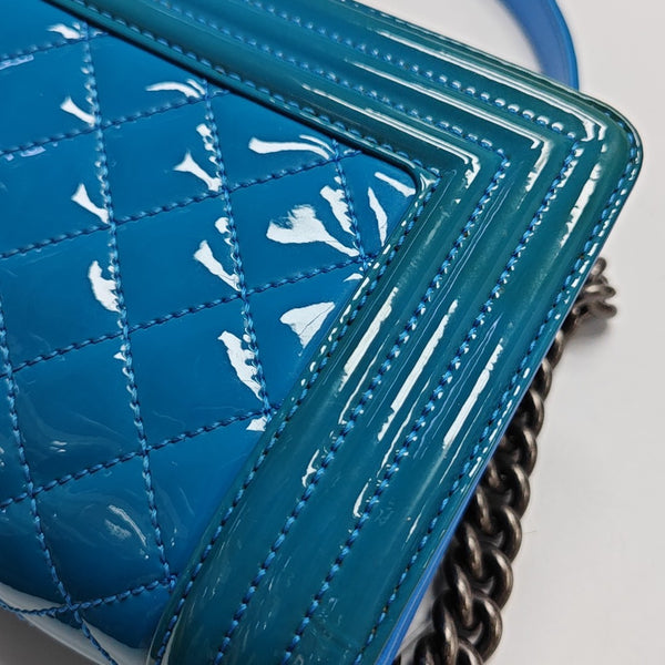 BOY CHANEL Small Quilted Patent Leather Blue