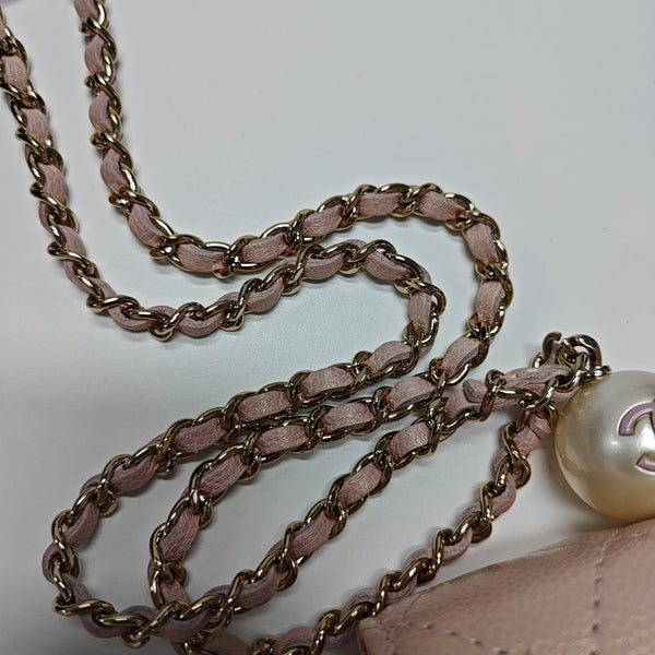 Quilted Grained Calfskin Shoulder Bag Small Pink