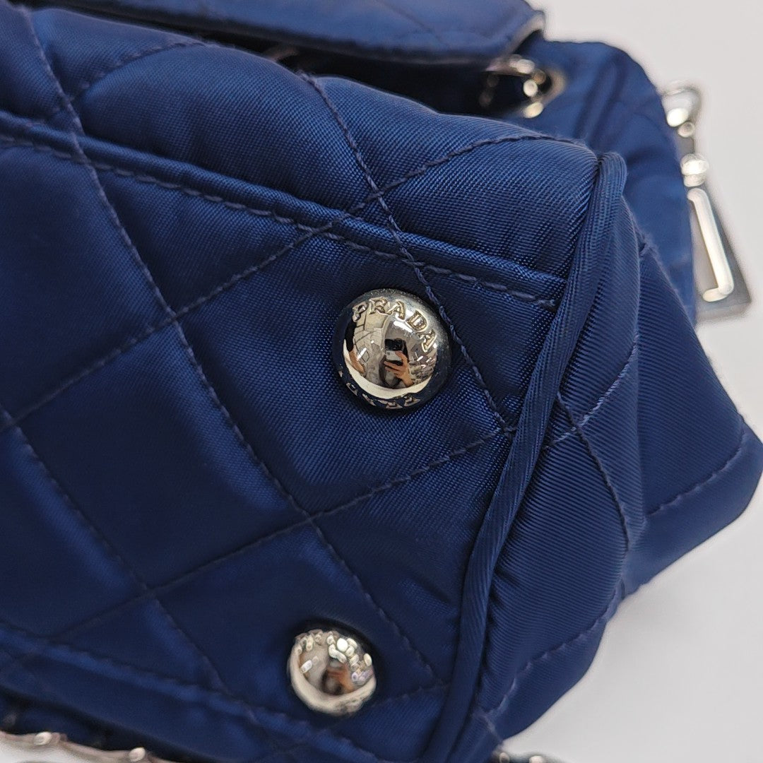 Quilted Nylon Shoulder Bag Blue
