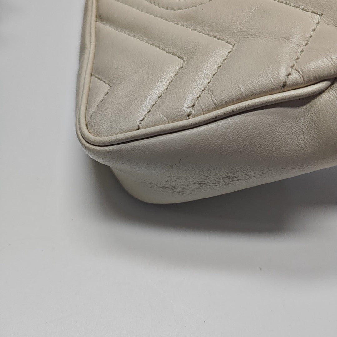 GG Marmont Mini Quilted Calfskin White