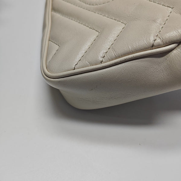 GG Marmont Mini Quilted Calfskin White