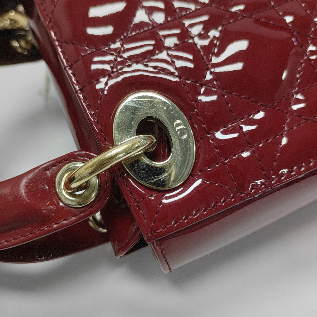 Lady Dior Mini Cannage Patent Leather Red
